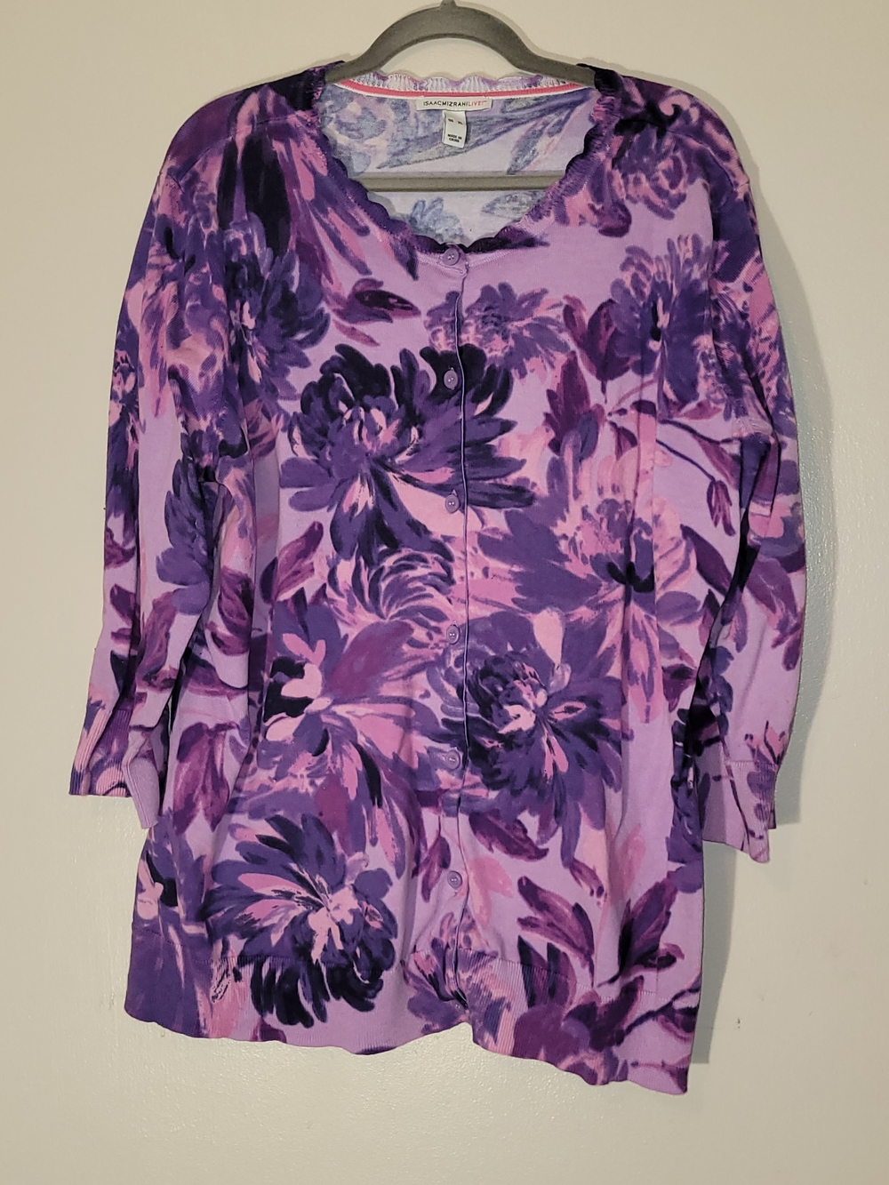 Isaac Mizrahi Purple Floral Button-Front Women's Top